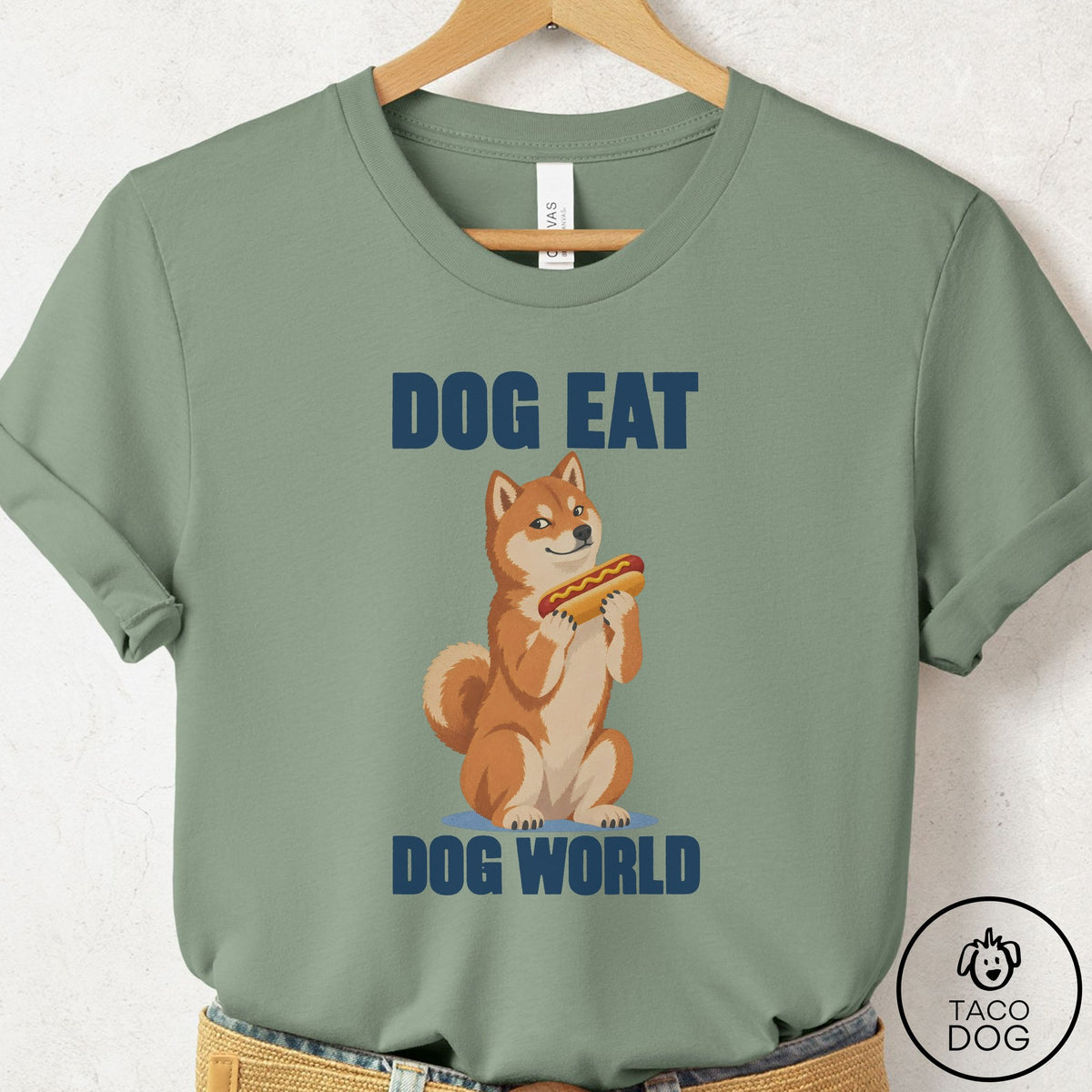 Shiba Inu Dog Eat Dog T-Shirt Sage Taco-Dog