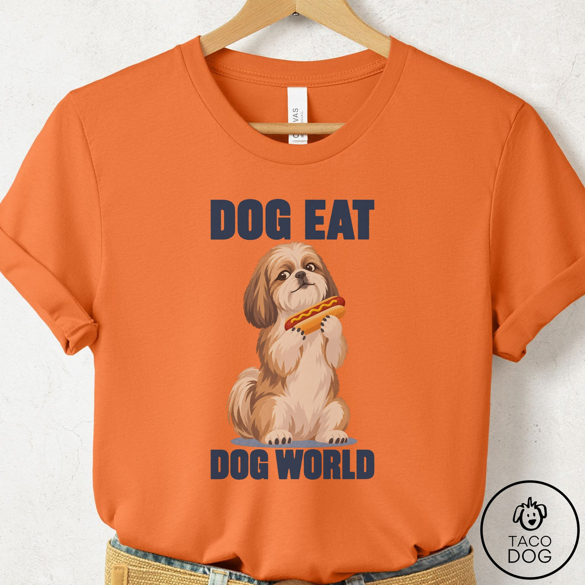 Shih Tzu Dog Eat Dog T-Shirt Burnt Orange Taco-Dog