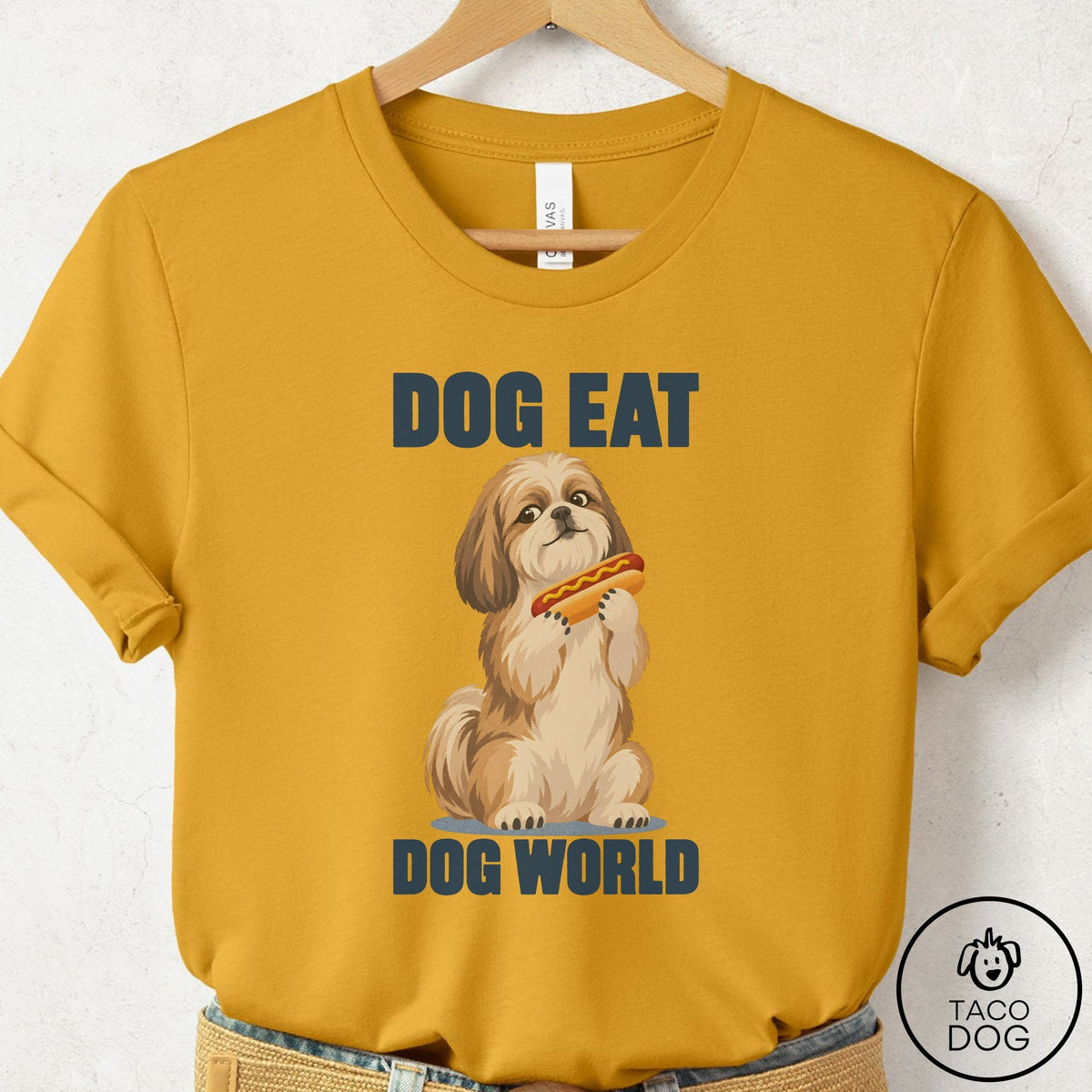 Shih Tzu Dog Eat Dog T-Shirt Mustard Taco-Dog