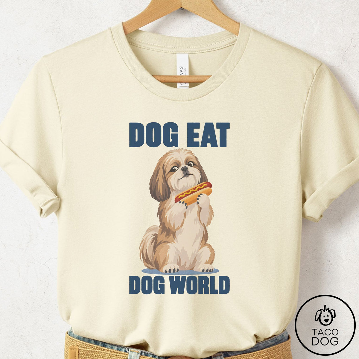 Shih Tzu Dog Eat Dog T-Shirt Natural Taco-Dog