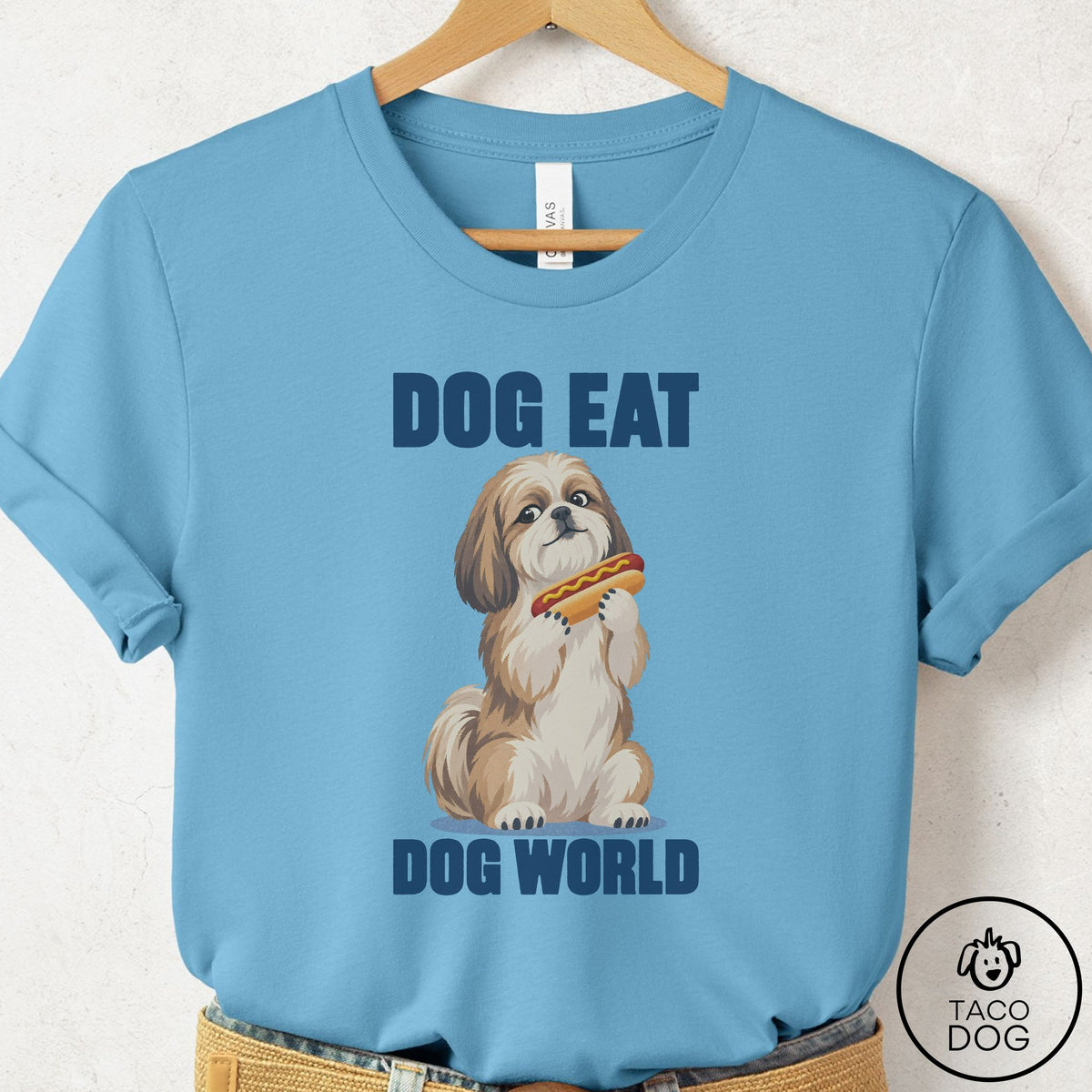 Shih Tzu Dog Eat Dog T-Shirt Ocean Blue Taco-Dog