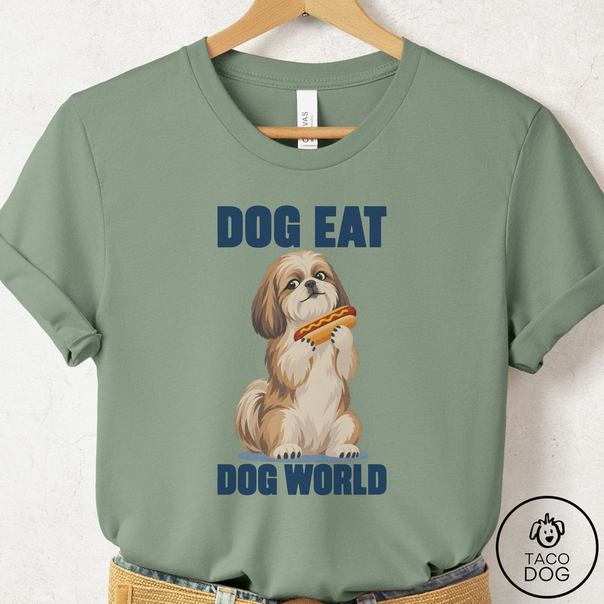 Shih Tzu Dog Eat Dog T-Shirt Sage Taco-Dog