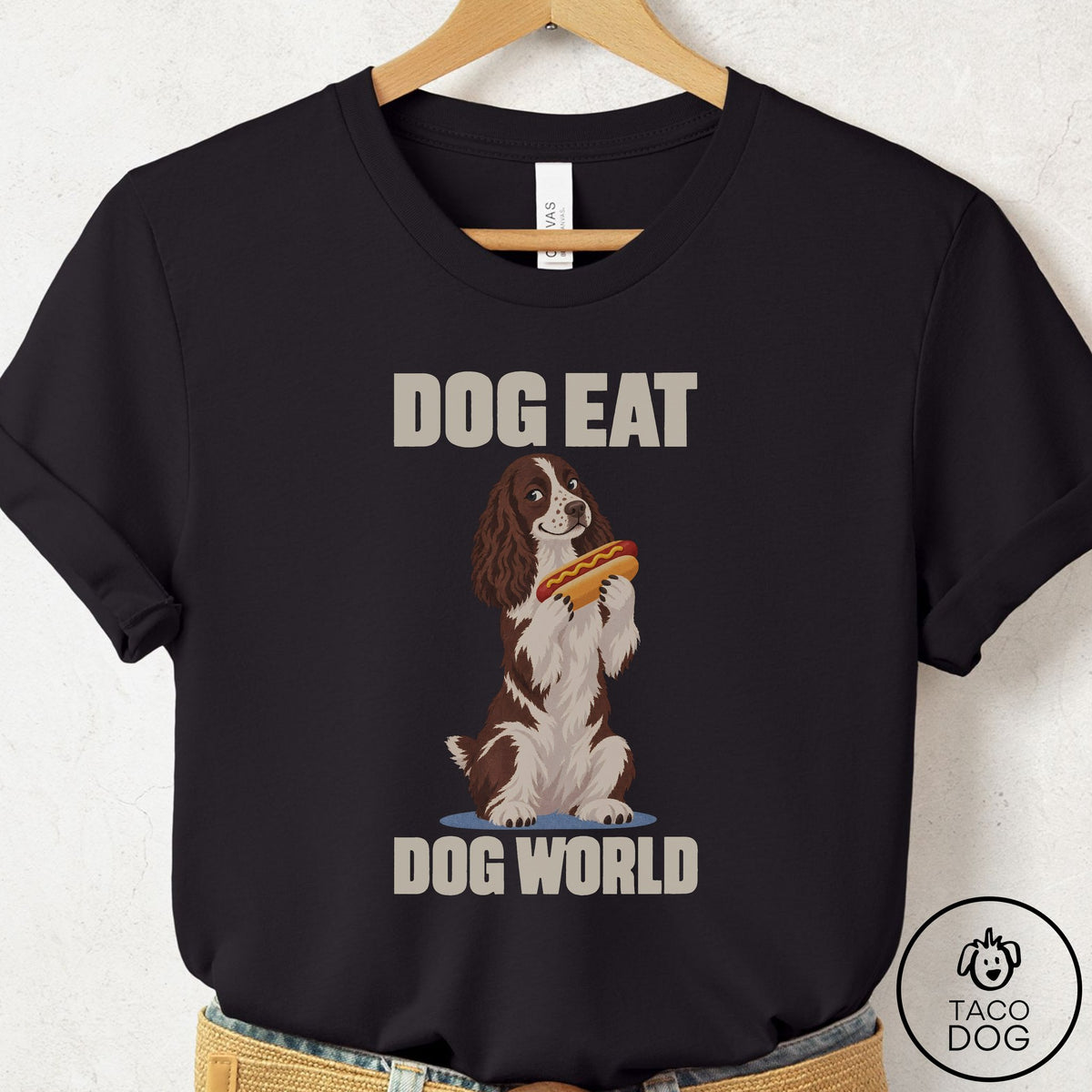 Springer Spaniel Dog Eat Dog T-Shirt Black Taco-Dog