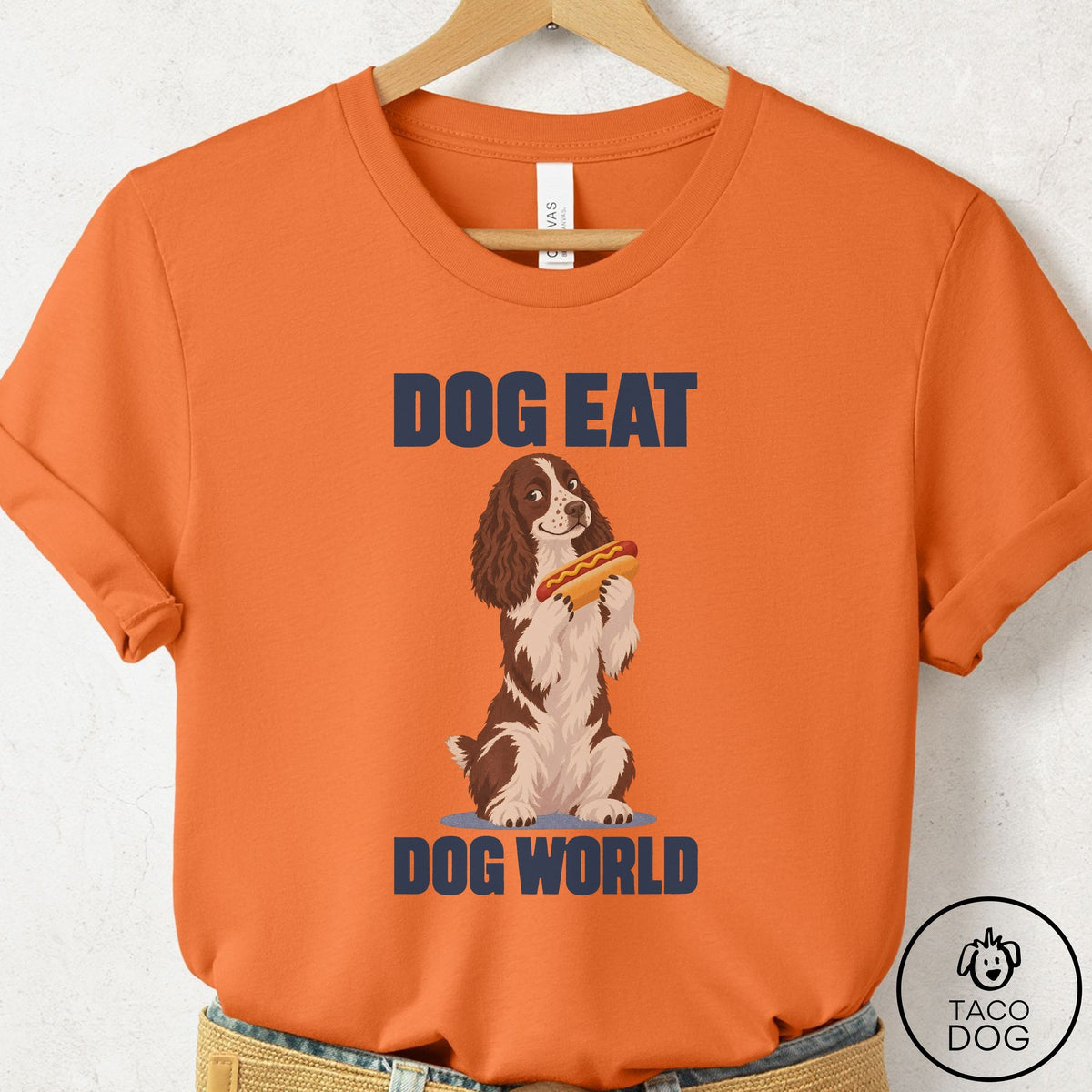 Springer Spaniel Dog Eat Dog T-Shirt Burnt Orange Taco-Dog