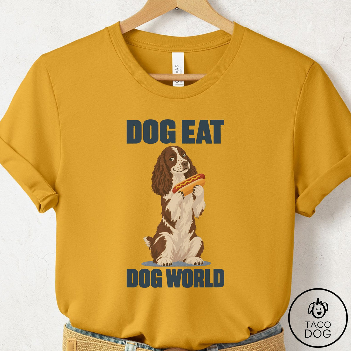 Springer Spaniel Dog Eat Dog T-Shirt Mustard Taco-Dog