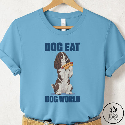 Springer Spaniel Dog Eat Dog T-Shirt Ocean Blue Taco-Dog