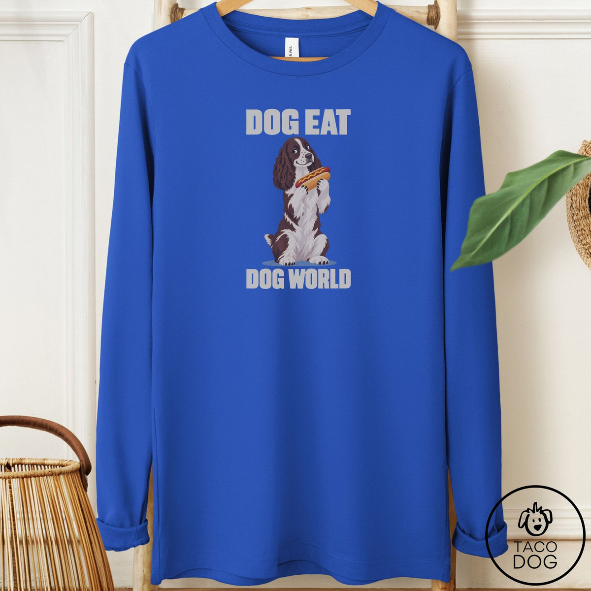 Springer Spaniel Dog Eat Dog Long Sleeve Tee True Royal Taco-Dog