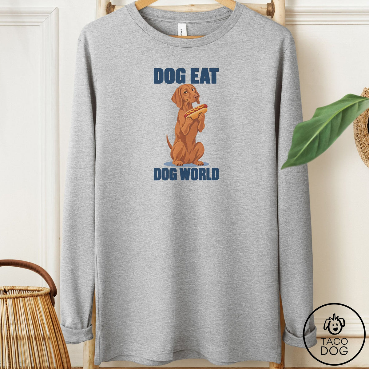 Vizsla Dog Eat Dog Long Sleeve Tee Athletic Heather Taco-Dog