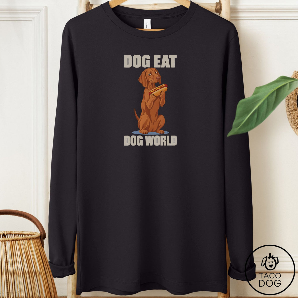 Vizsla Dog Eat Dog Long Sleeve Tee Black Taco-Dog