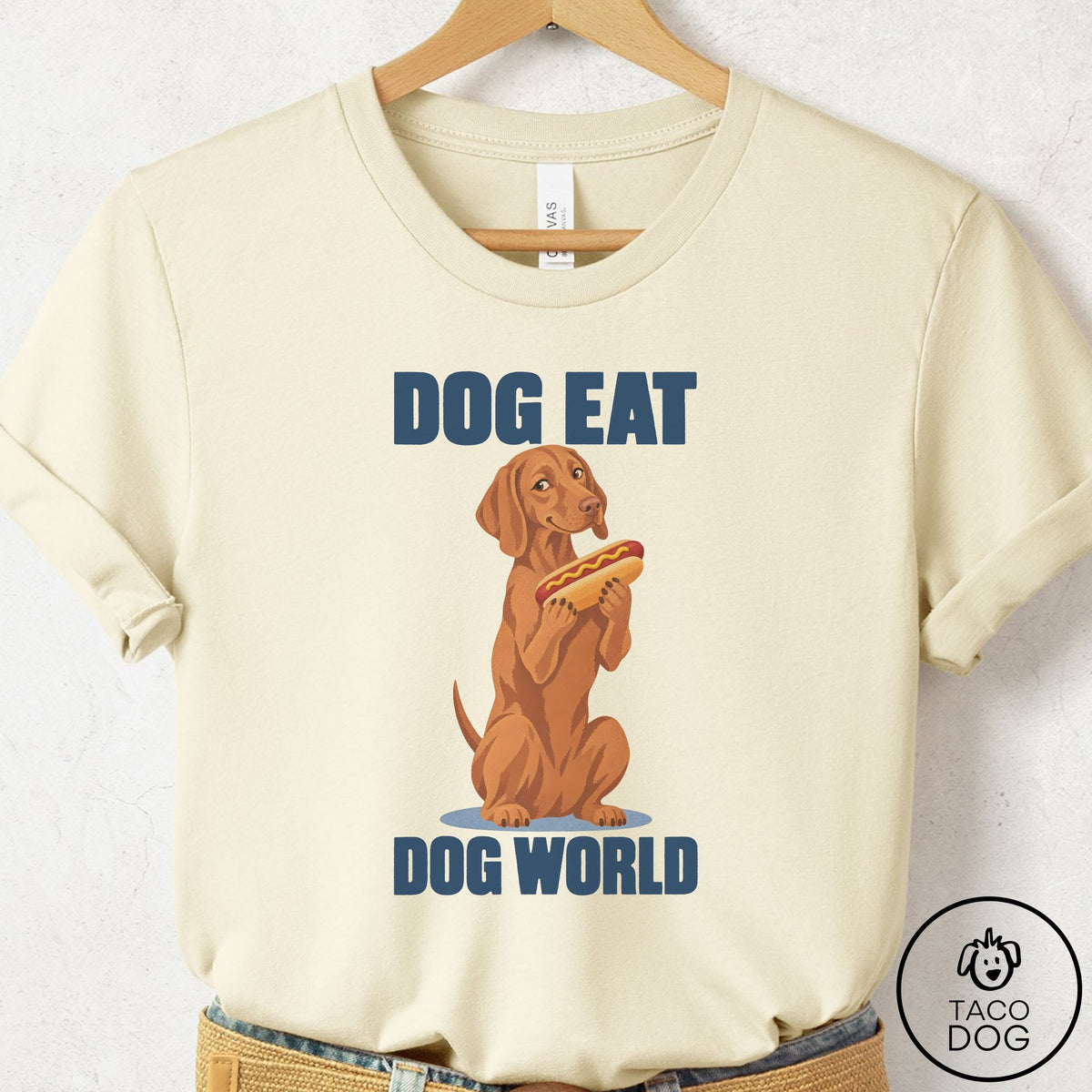 Vizsla Dog Eat Dog T-Shirt Natural Taco-Dog