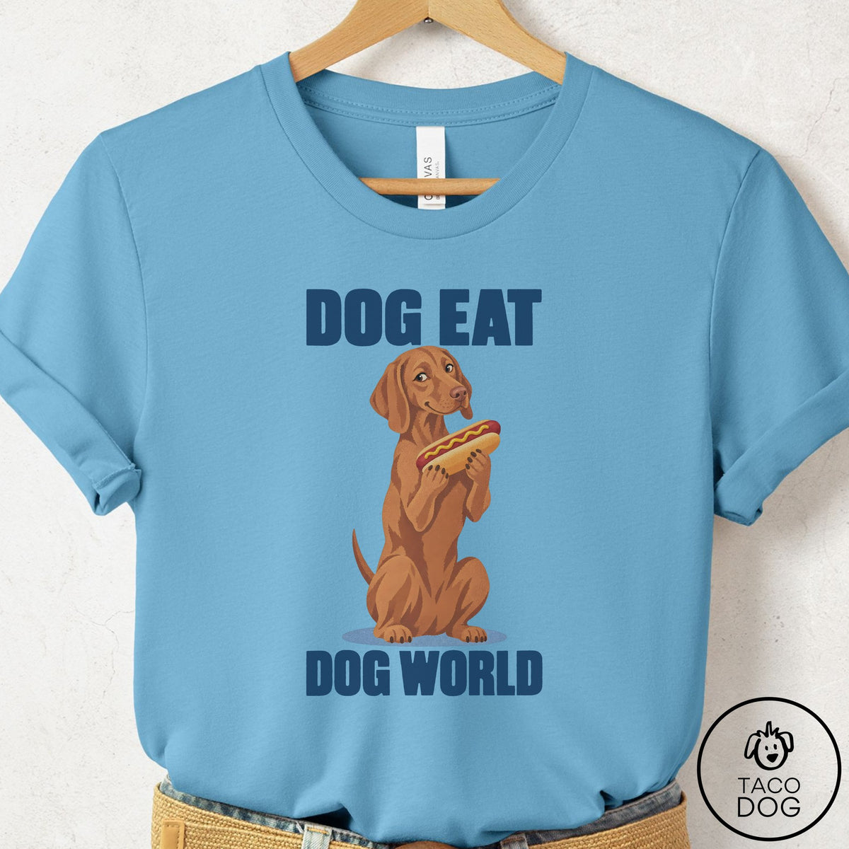 Vizsla Dog Eat Dog T-Shirt Ocean Blue Taco-Dog