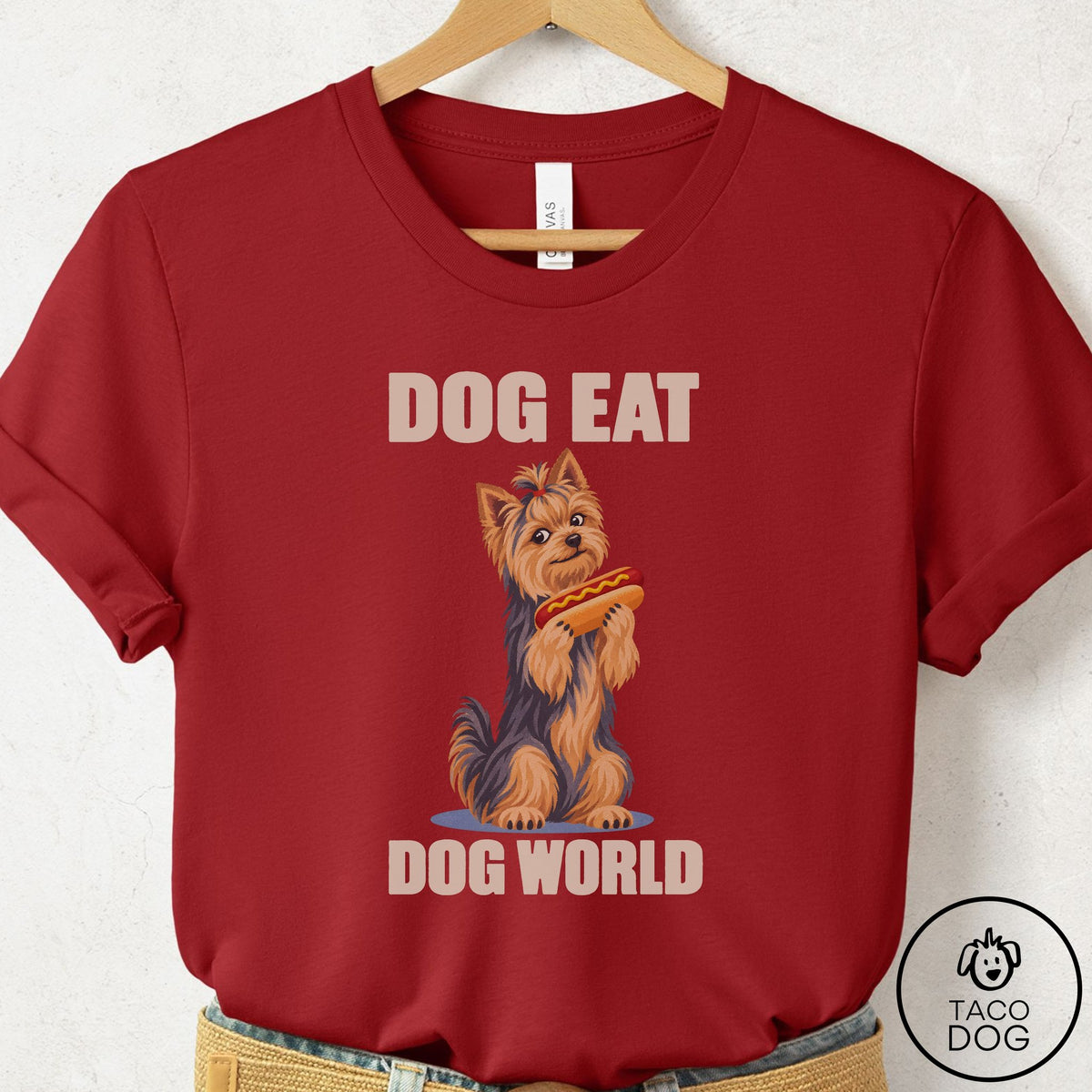 Yorkshire Terrier Yorkie Dog Eat Dog T-Shirt Canvas Red Taco-Dog
