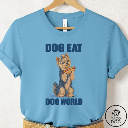 Yorkshire Terrier Yorkie Dog Eat Dog T-Shirt Ocean Blue Taco-Dog
