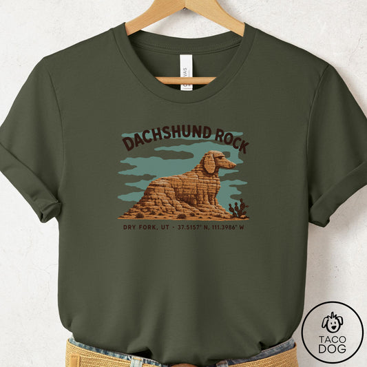 Dachshund Dog Rock T-Shirt Military Green Taco-Dog