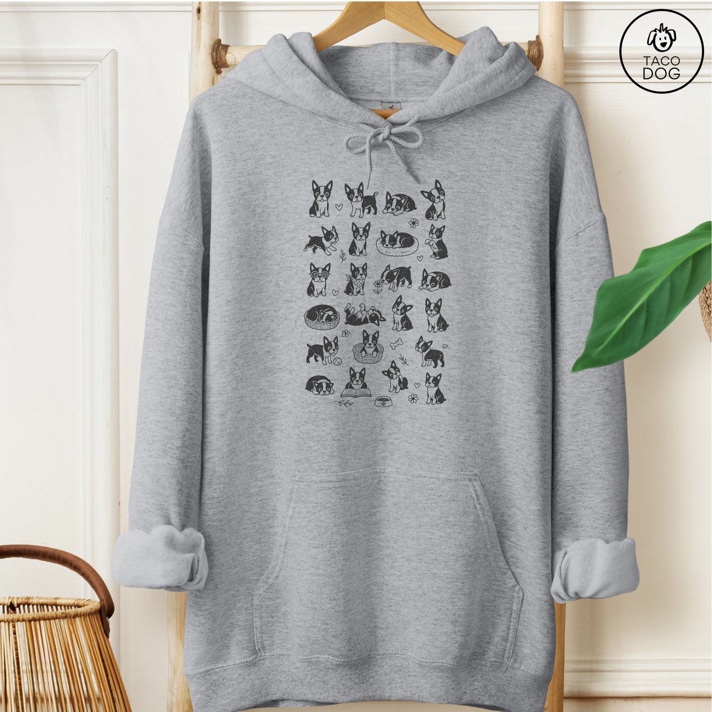 Boston Terrier Doodles Hoodie Graphite Heather Taco-Dog