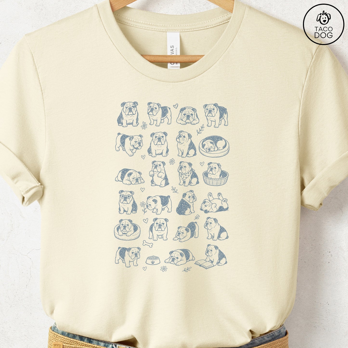 English Bulldog Doodles T-Shirt Natural Taco-Dog