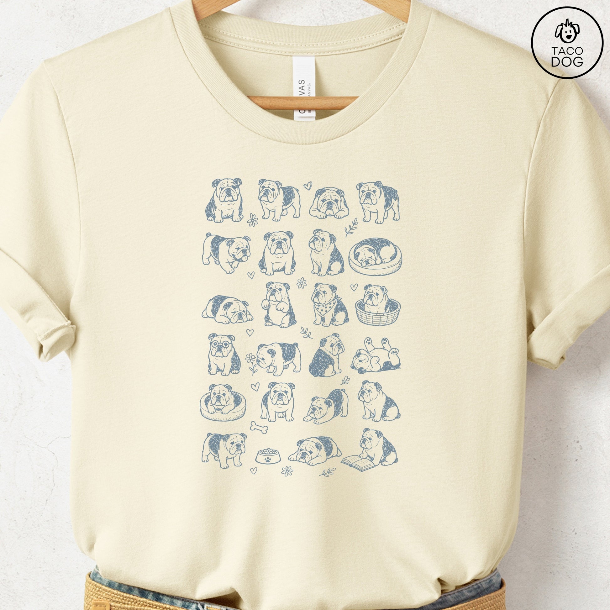English Bulldog Doodles T-Shirt Natural Taco-Dog