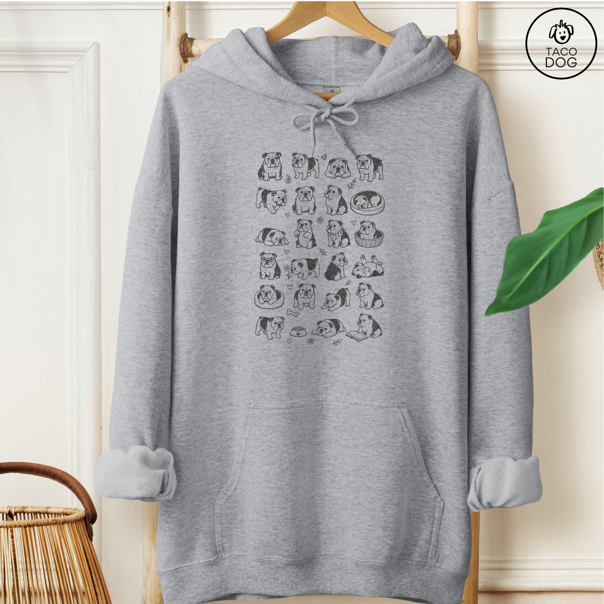 English Bulldog Doodles Hoodie Graphite Heather Taco-Dog