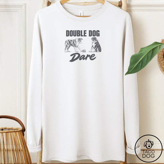 Australian Shepherd Double Dog Dare Long Sleeve Tee White Taco-Dog