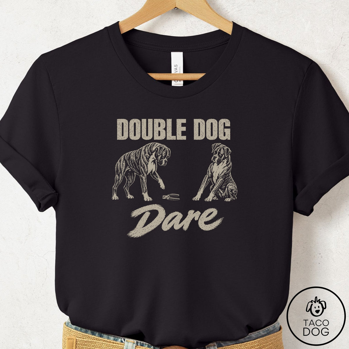 Boxer Double Dog Dare T-Shirt Black Taco-Dog