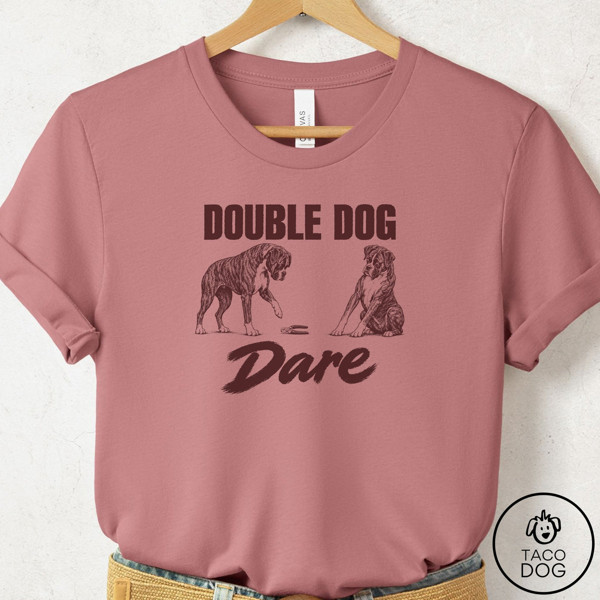 Boxer Double Dog Dare T-Shirt Mauve Taco-Dog
