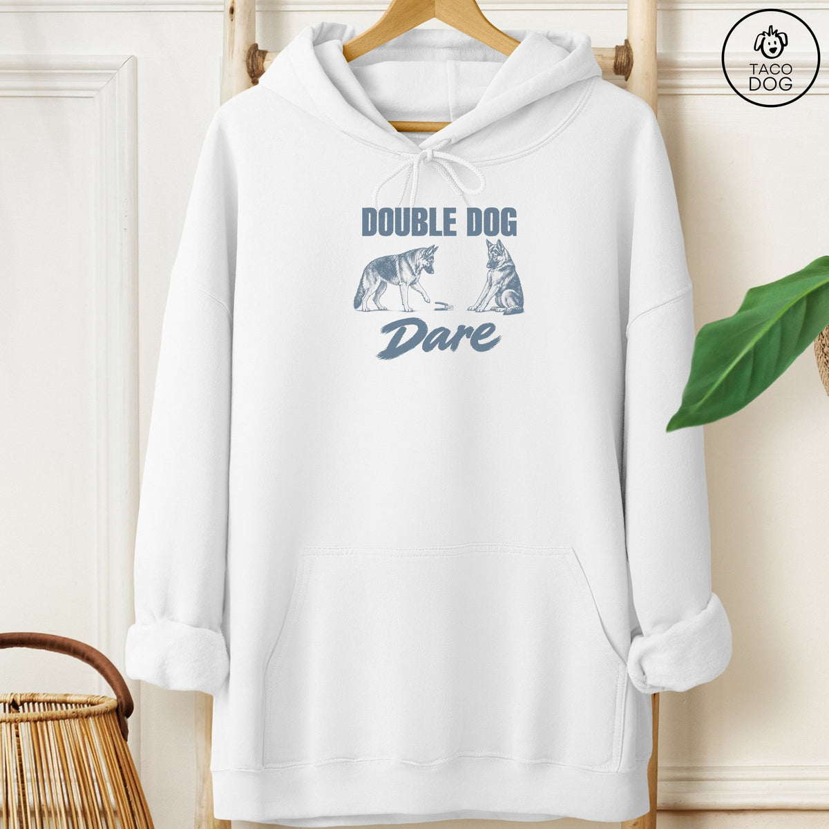 German Shepherd Double Dog Dare Hoodie White Taco-Dog