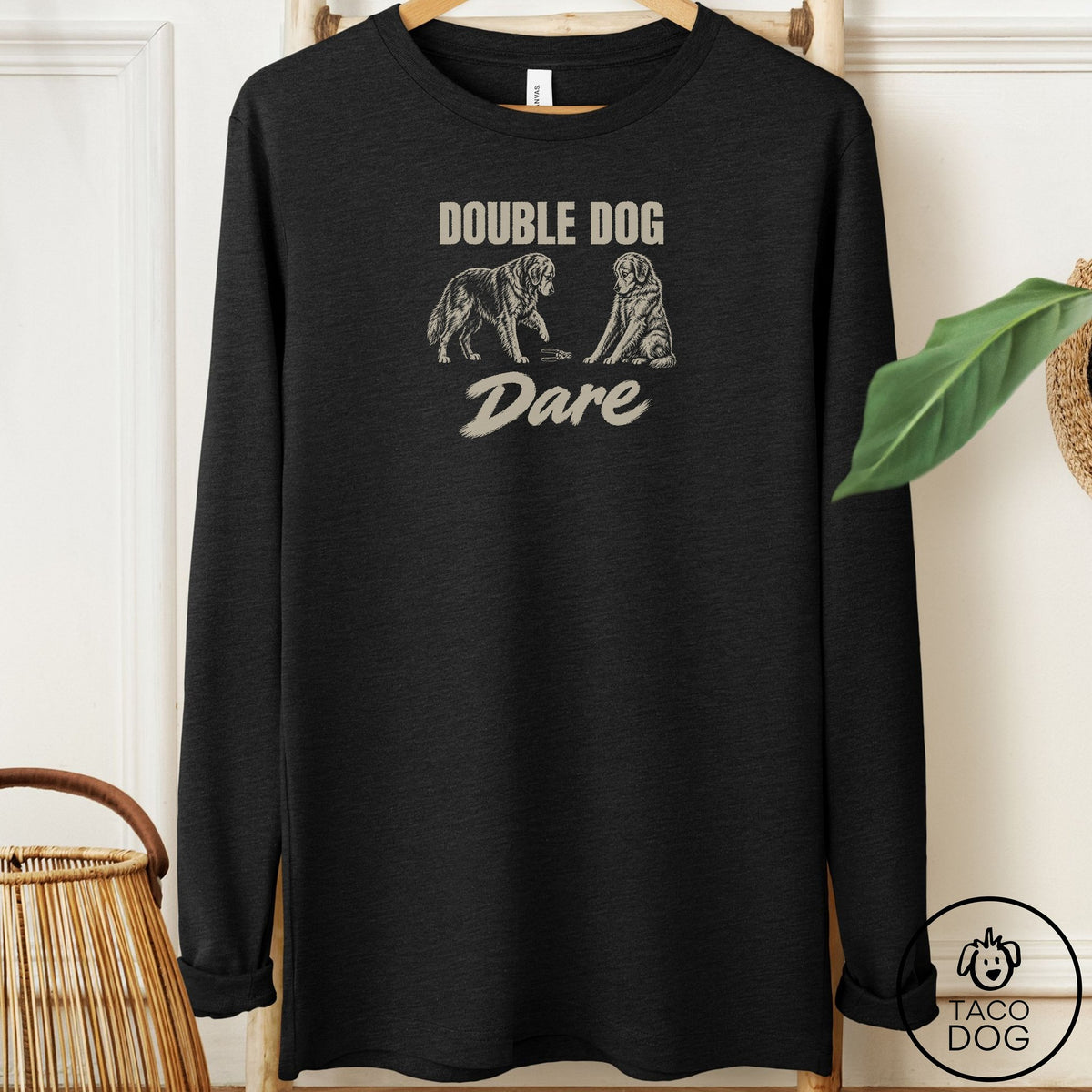 Golden Retriever Double Dog Dare Long Sleeve Tee Black Heather Taco-Dog