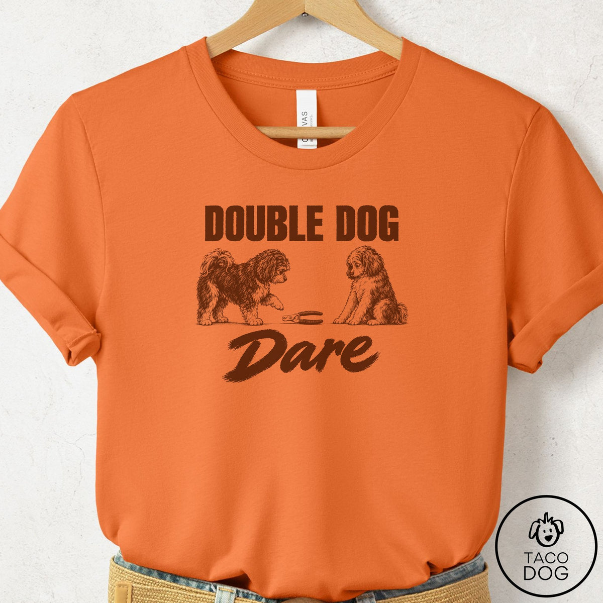 Havanese Double Dog Dare T-Shirt Burnt Orange Taco-Dog