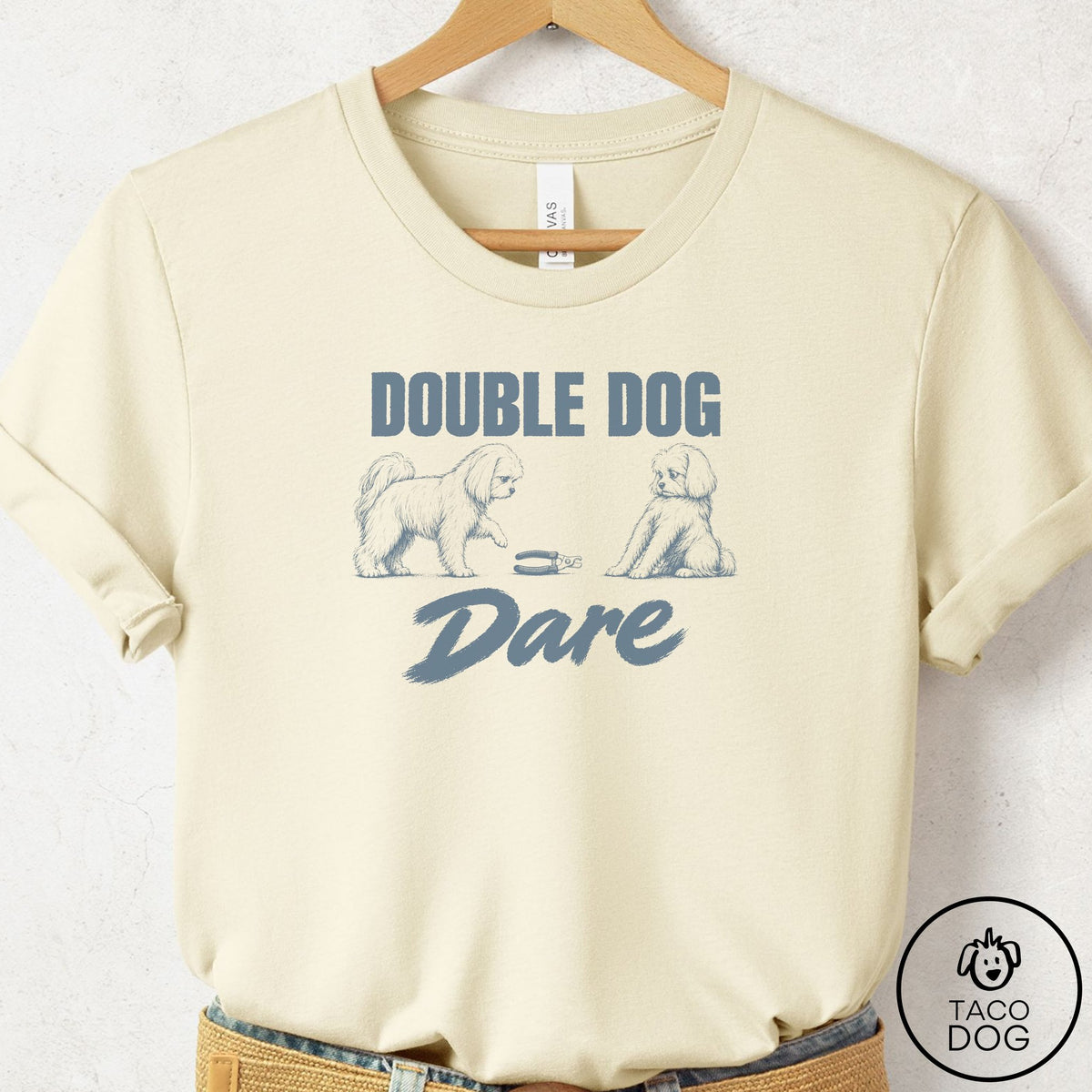 Maltese Double Dog Dare T-Shirt Natural Taco-Dog