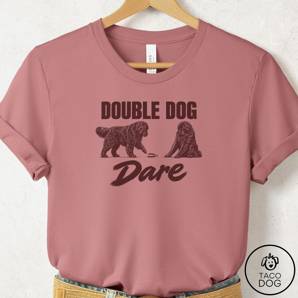 Newfoundland Double Dog Dare T-Shirt Mauve Taco-Dog