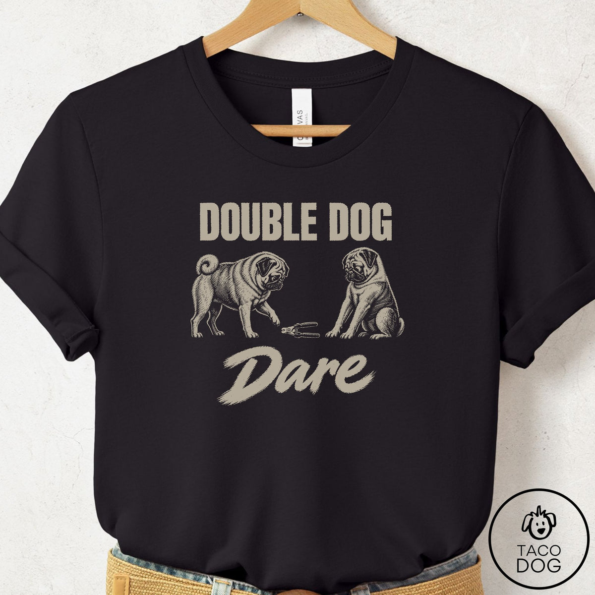 Pug Double Dog Dare T-Shirt Black Taco-Dog