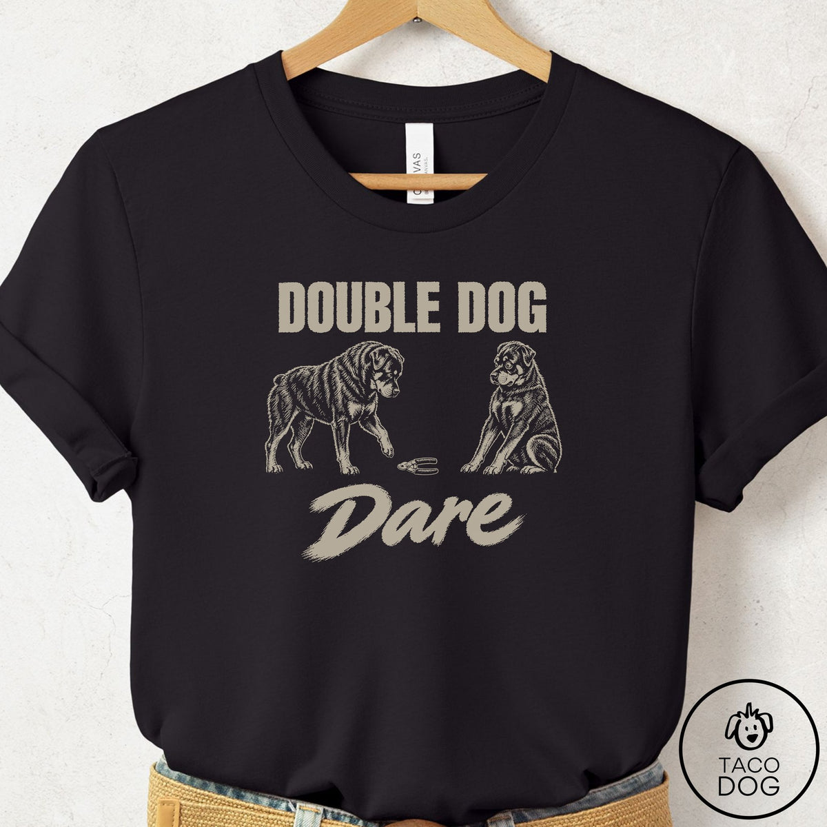 Rottweiler Double Dog Dare T-Shirt Black Taco-Dog