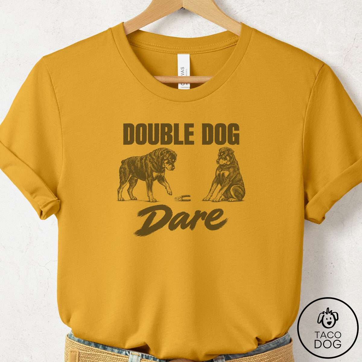 Rottweiler Double Dog Dare T-Shirt Mustard Taco-Dog