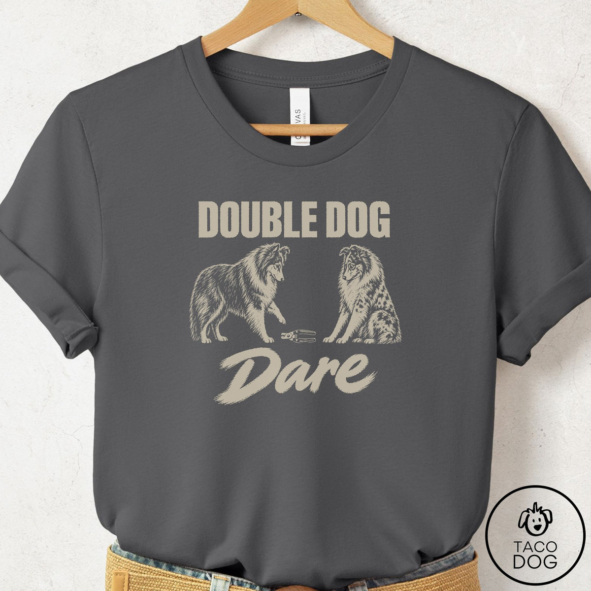 Shetland Sheepdog Double Dog Dare T-Shirt Asphalt Taco-Dog