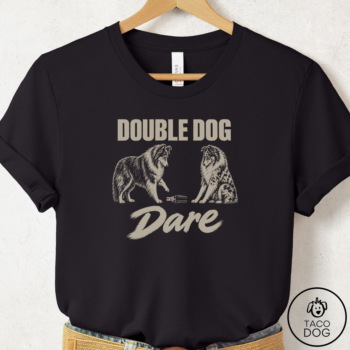 Shetland Sheepdog Double Dog Dare T-Shirt Black Taco-Dog