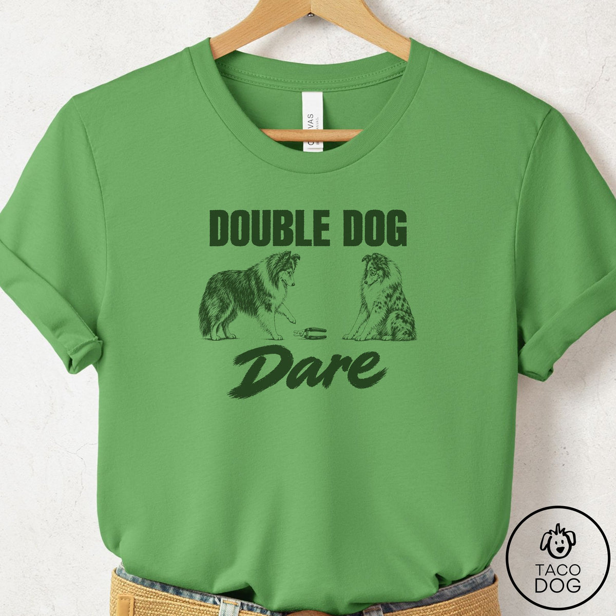 Shetland Sheepdog Double Dog Dare T-Shirt Leaf Taco-Dog