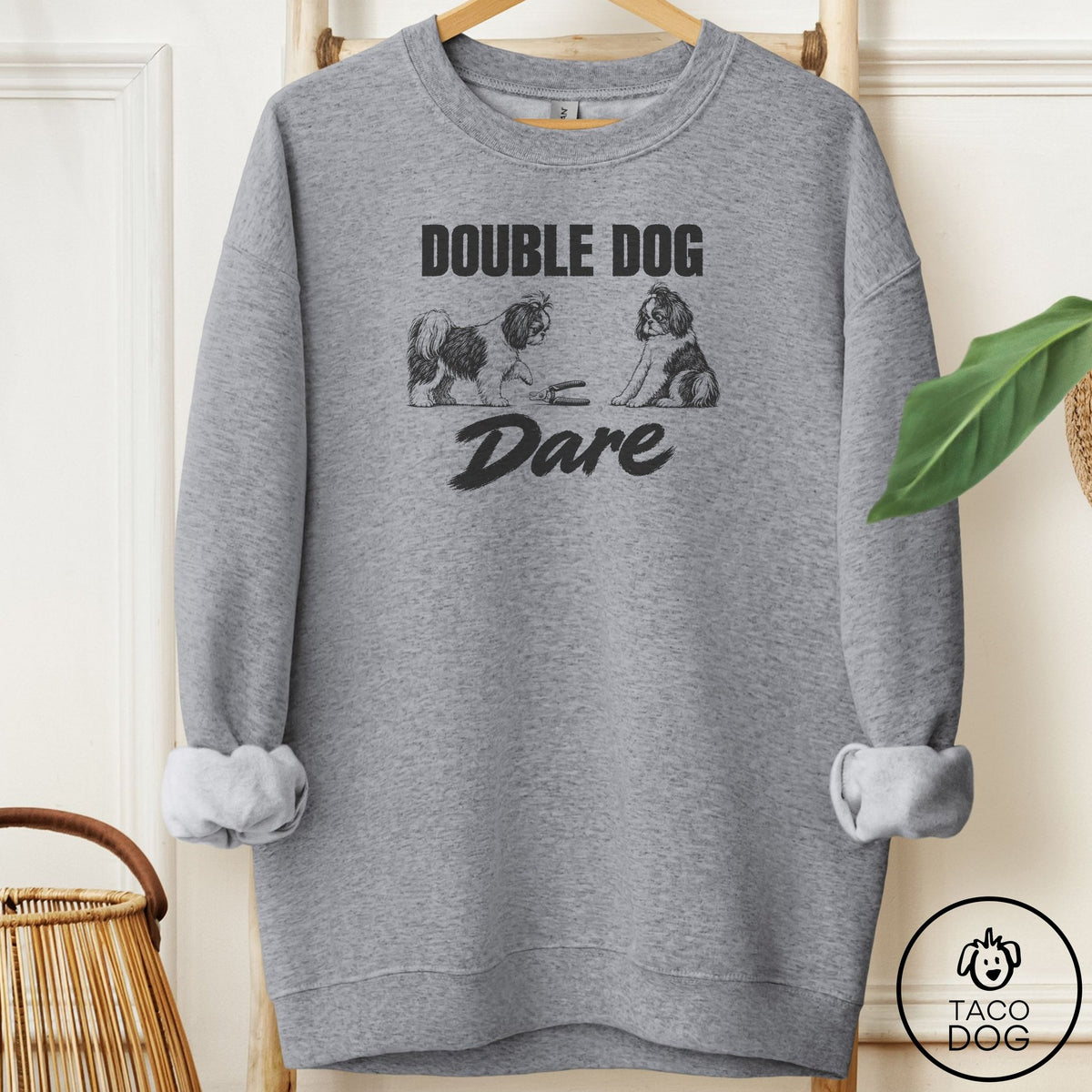 Shih Tzu Double Dog Dare Sweatshirt Graphite Heather Taco-Dog