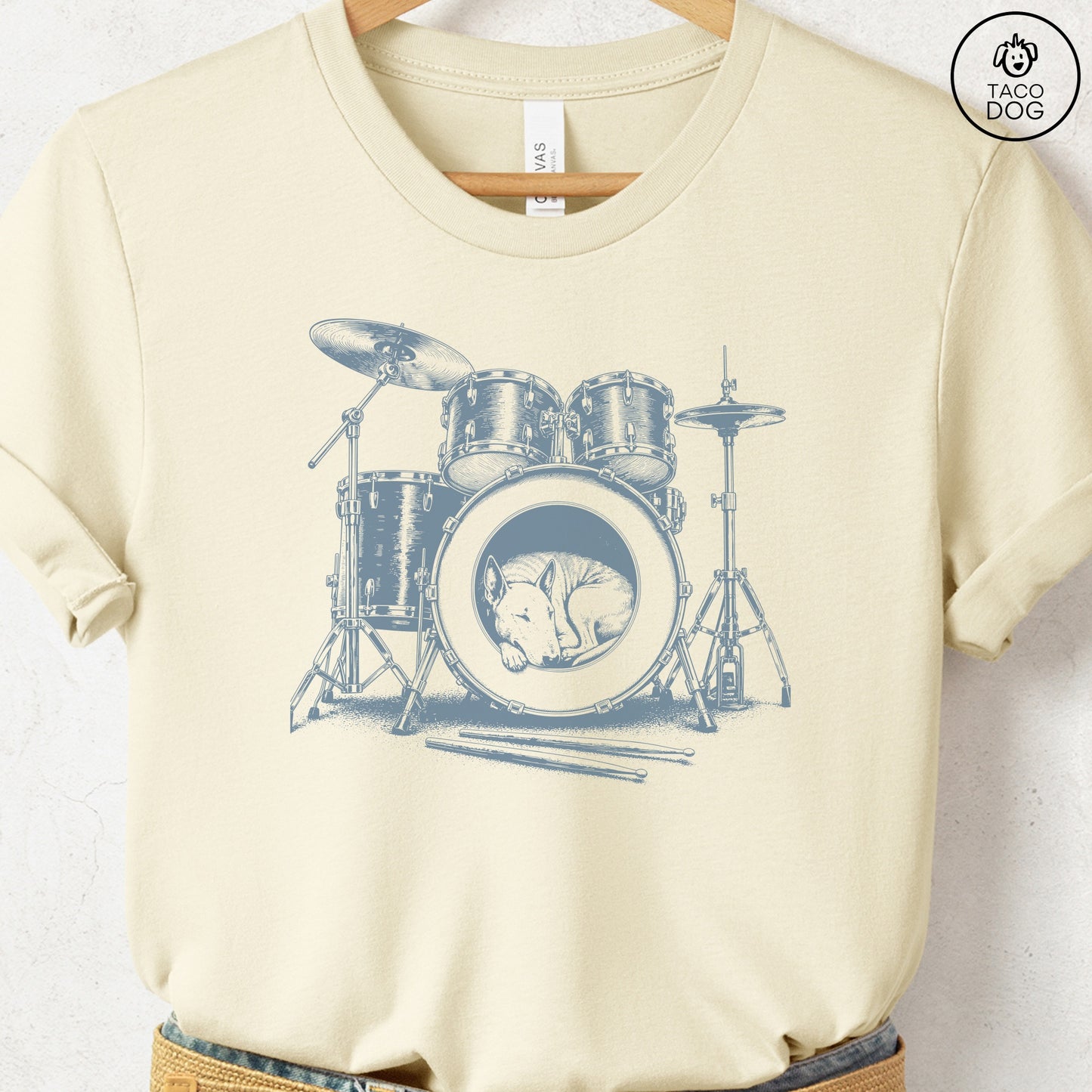 Bull Terrier Drum T-Shirt Natural Taco-Dog