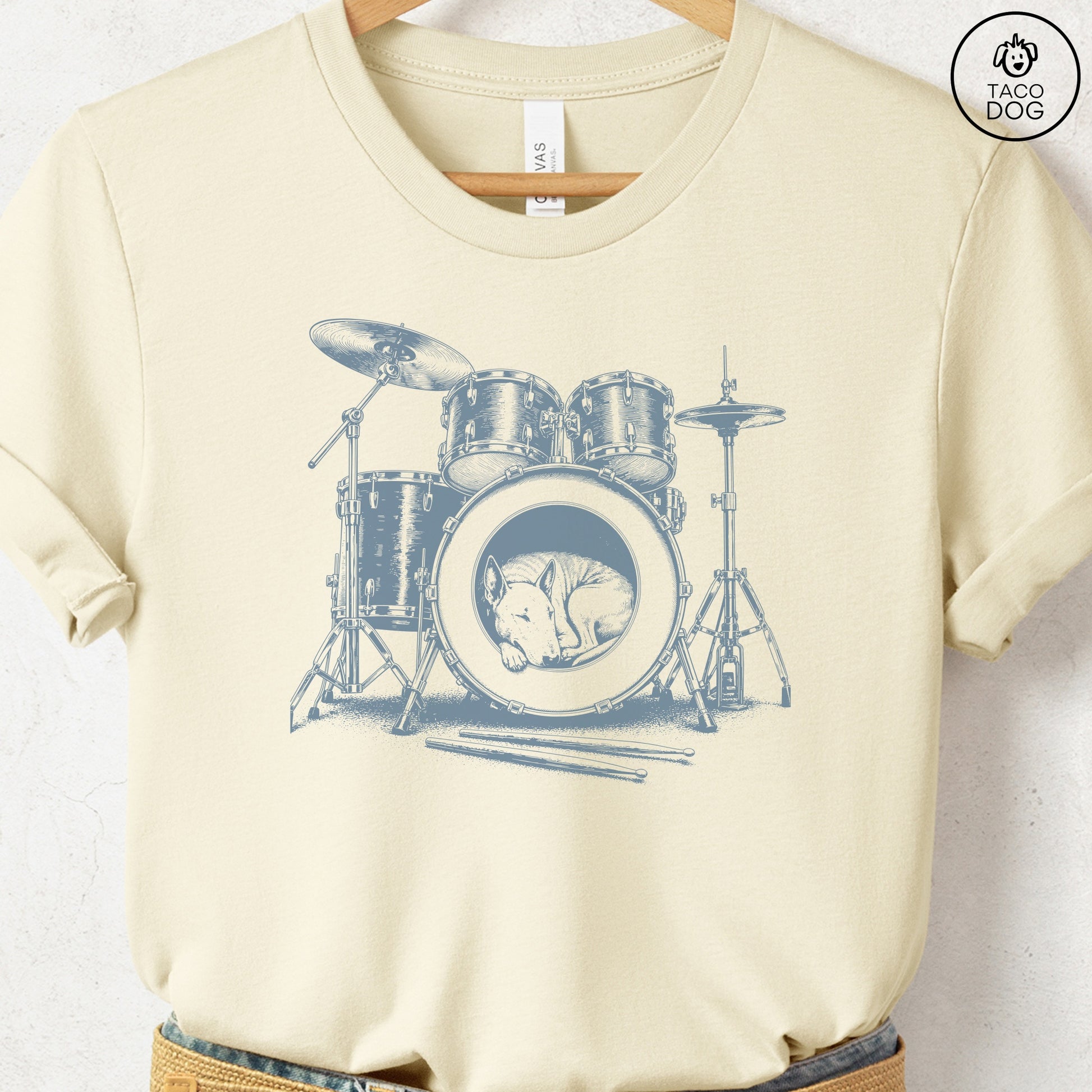 Bull Terrier Drum T-Shirt Natural Taco-Dog