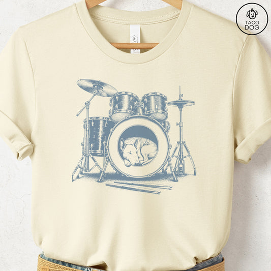Bull Terrier Drum T-Shirt Natural Taco-Dog