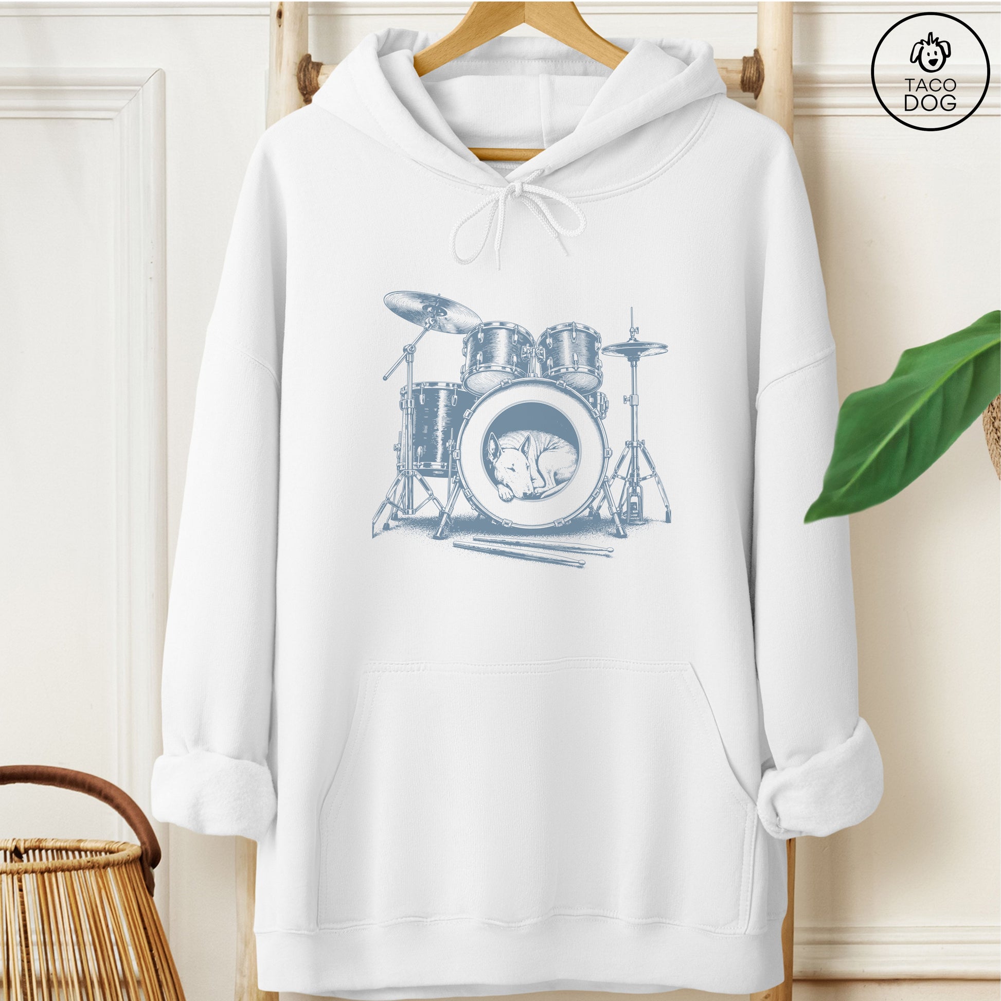 Bull Terrier Drum Hoodie White Taco-Dog