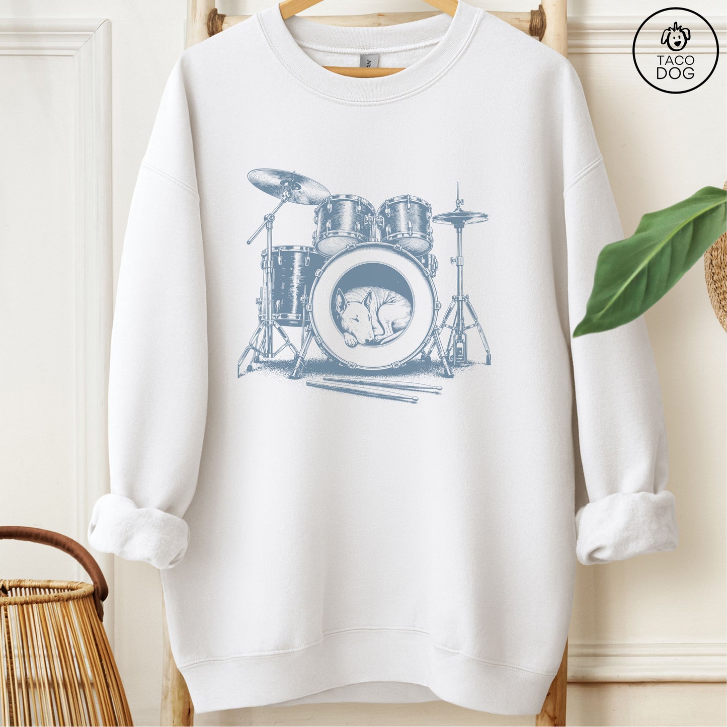 Bull Terrier Drum Sweatshirt White Taco-Dog