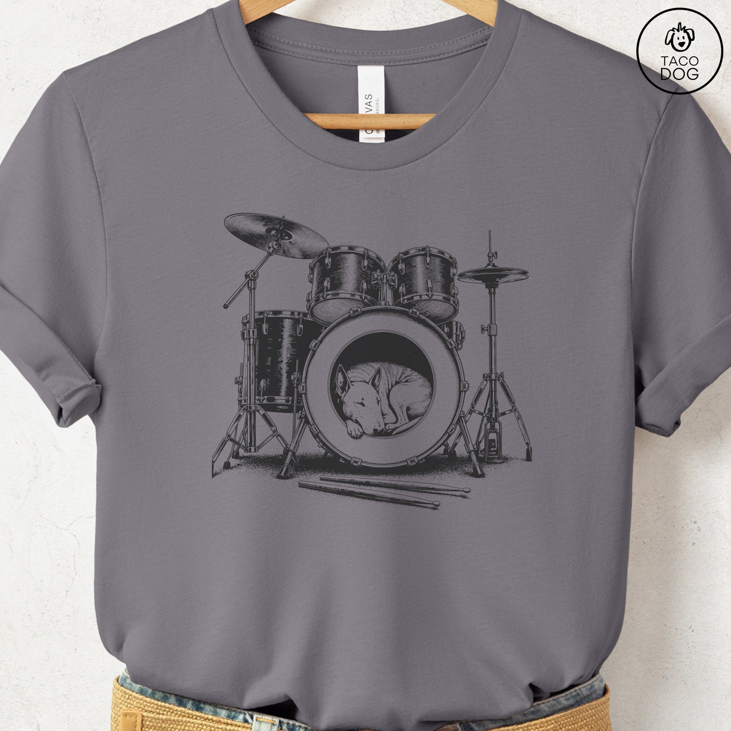 Bull Terrier Drum T-Shirt Storm Taco-Dog