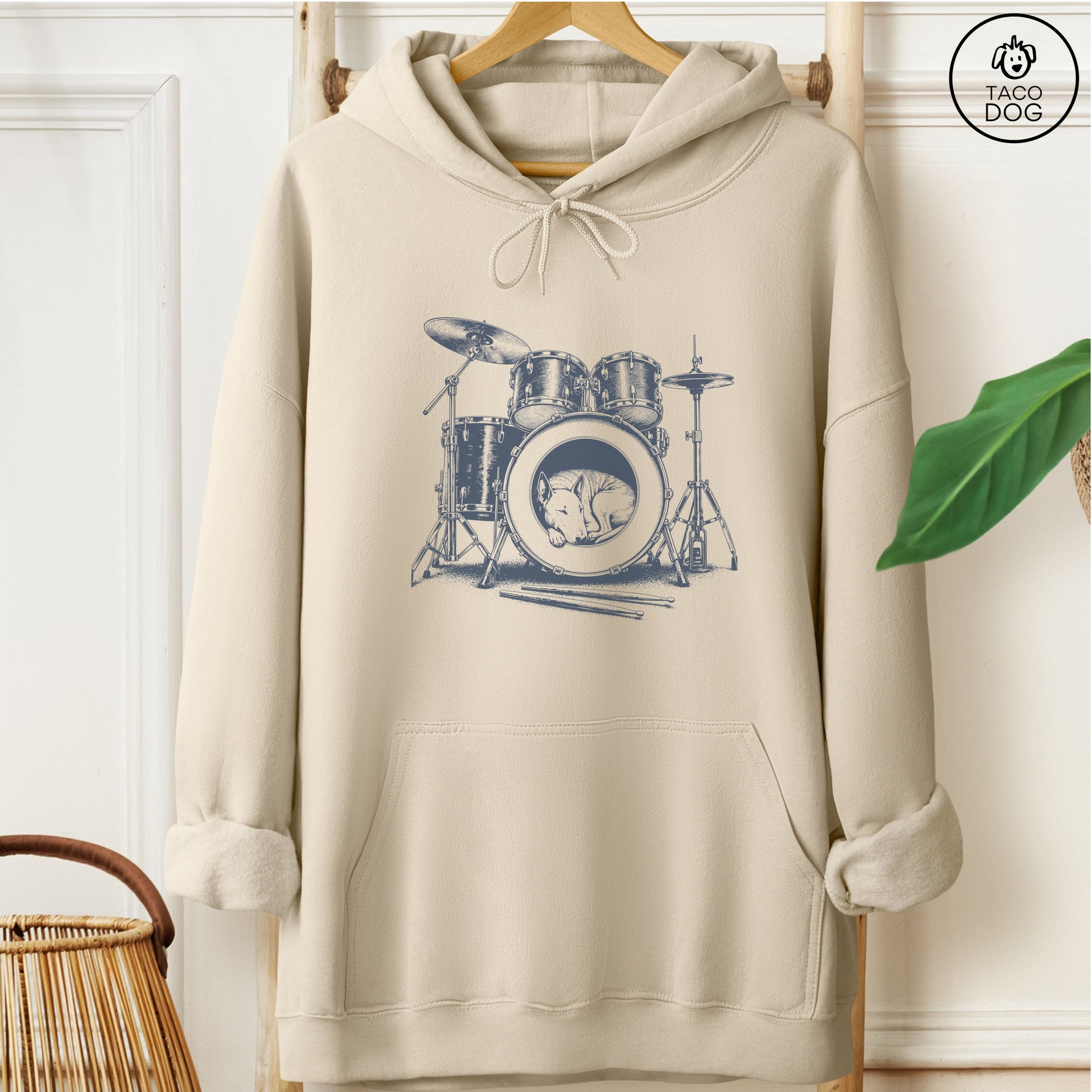Bull Terrier Drum Hoodie Sand Taco-Dog