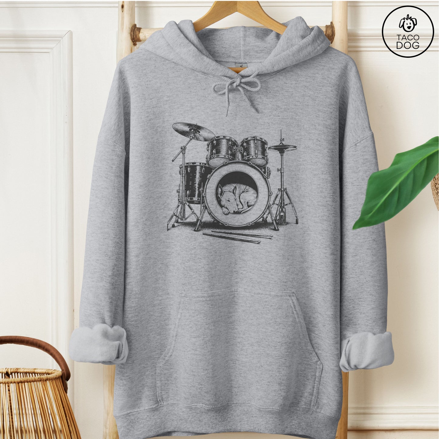 Bull Terrier Drum Hoodie Graphite Heather Taco-Dog