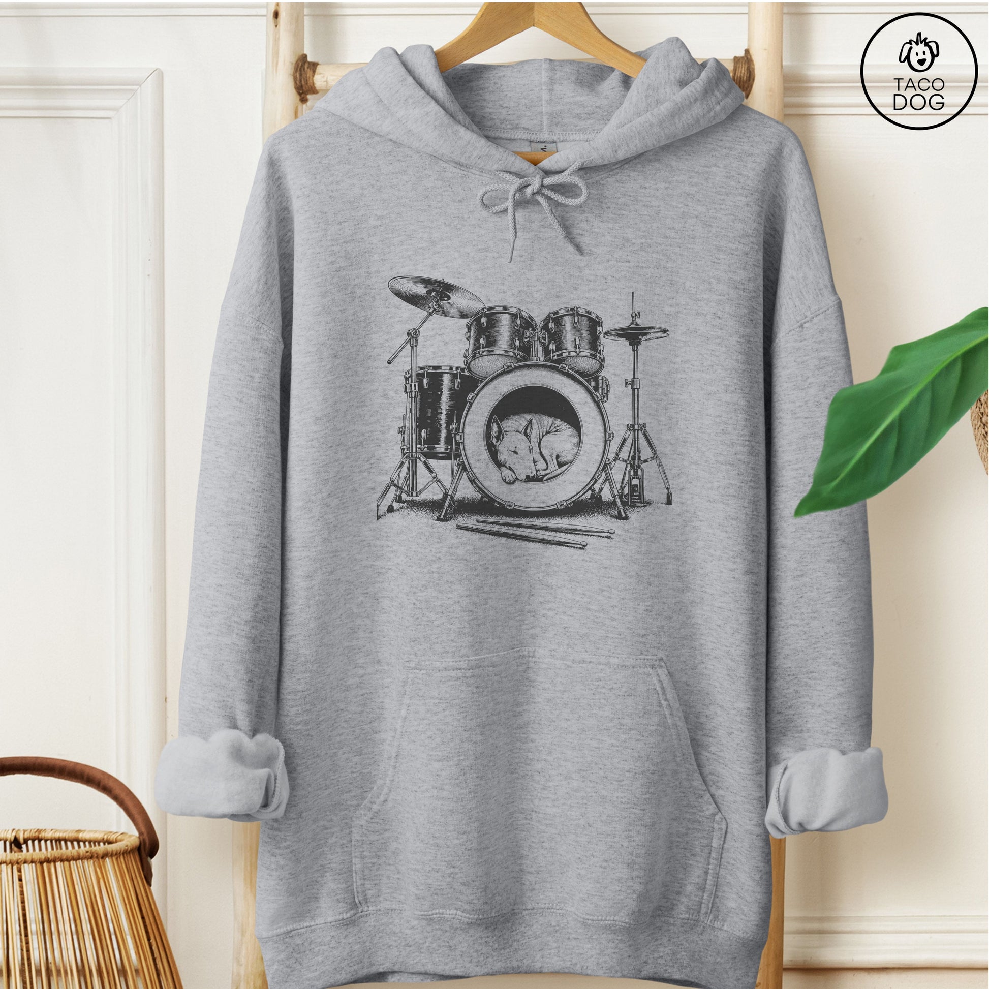 Bull Terrier Drum Hoodie Graphite Heather Taco-Dog