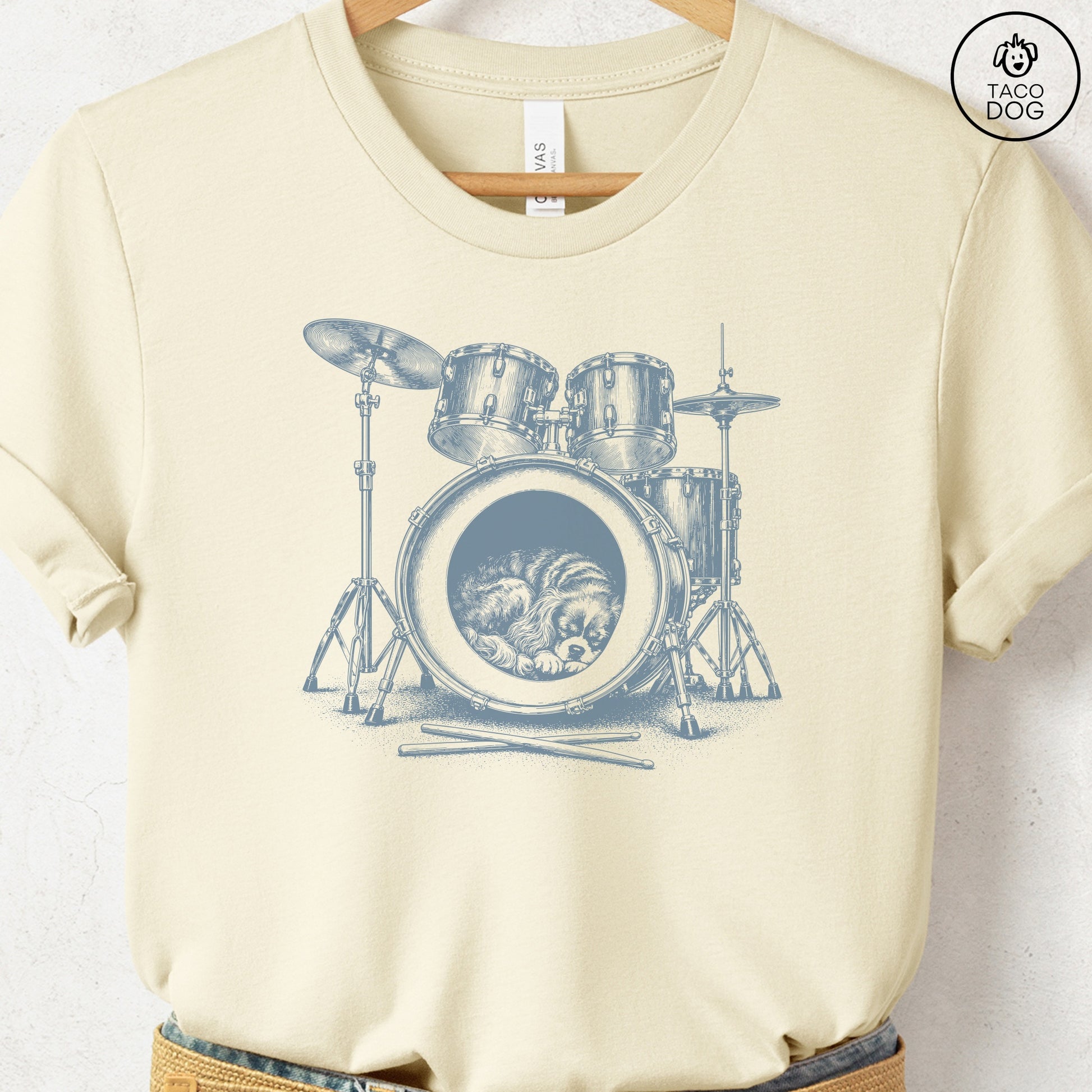 Cavalier King Charles Spaniel Drum T-Shirt Natural Taco-Dog