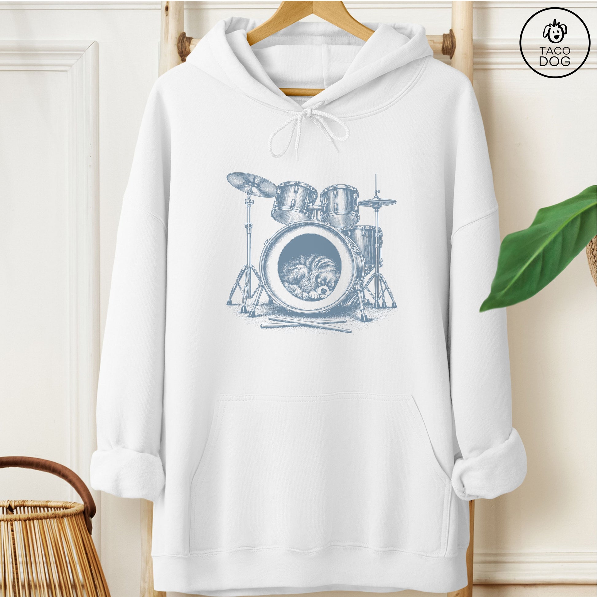 Cavalier King Charles Spaniel Drum Hoodie White Taco-Dog