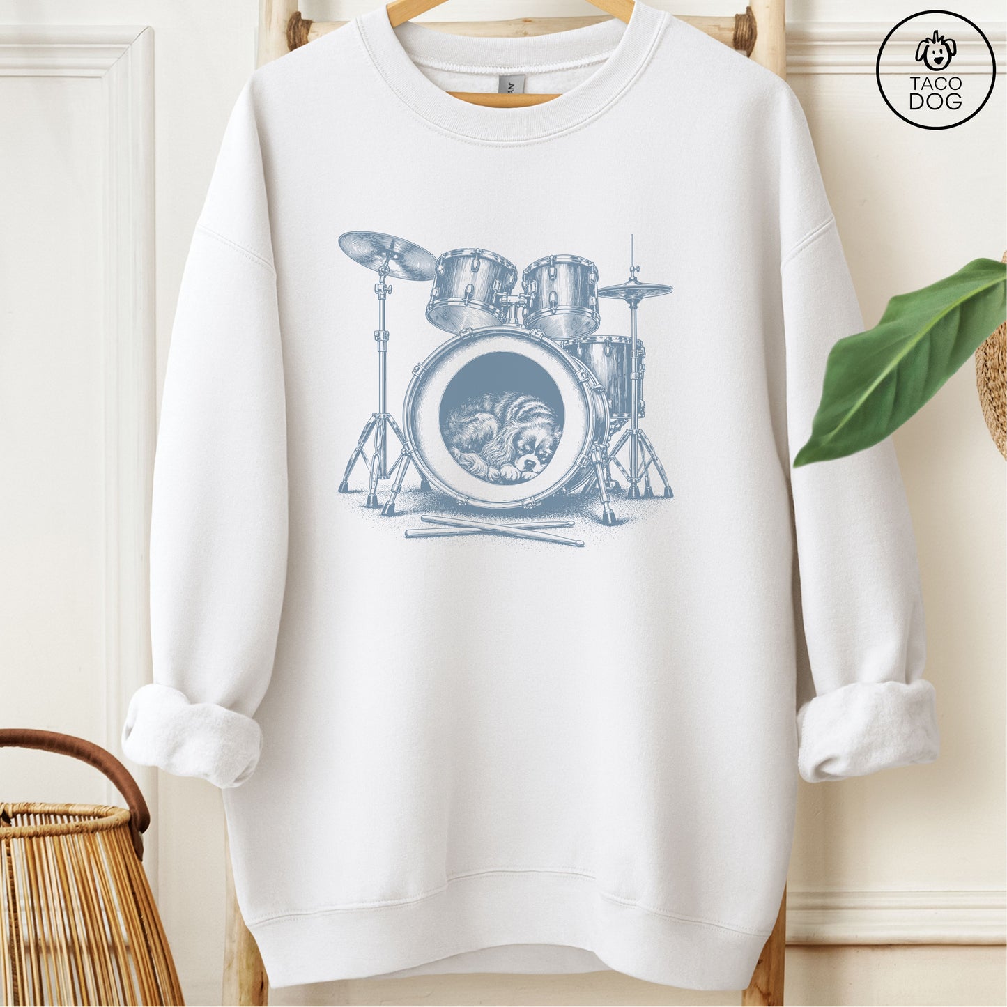 Cavalier King Charles Spaniel Drum Sweatshirt White Taco-Dog