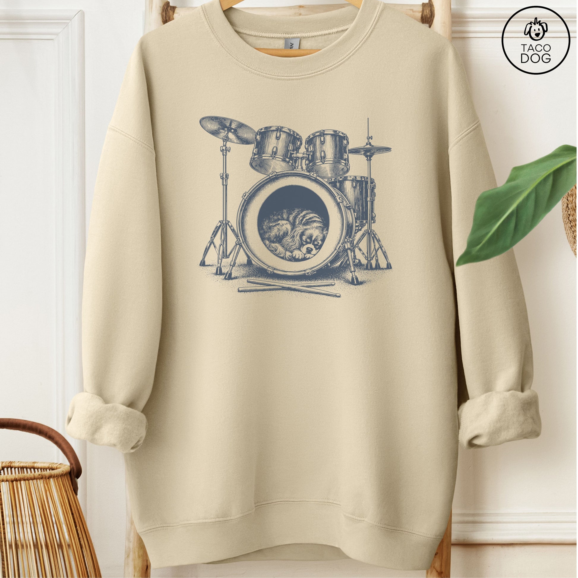 Cavalier King Charles Spaniel Drum Sweatshirt Sand Taco-Dog